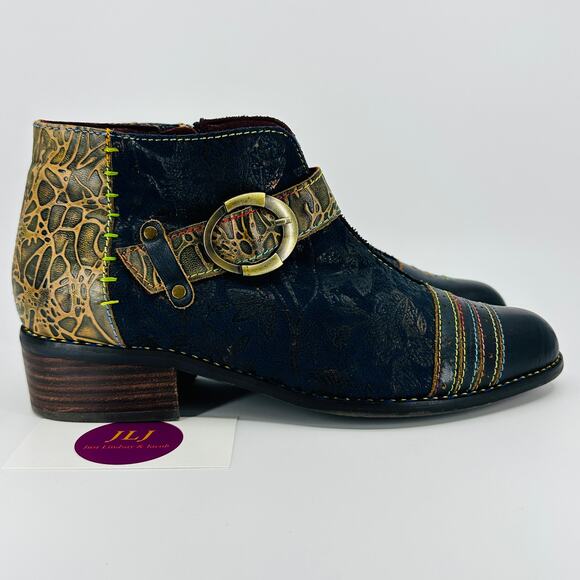 L'Artiste Spring Step Women's Georgiana Blue Multi French Style Booties Size 39 - Picture 1 of 12